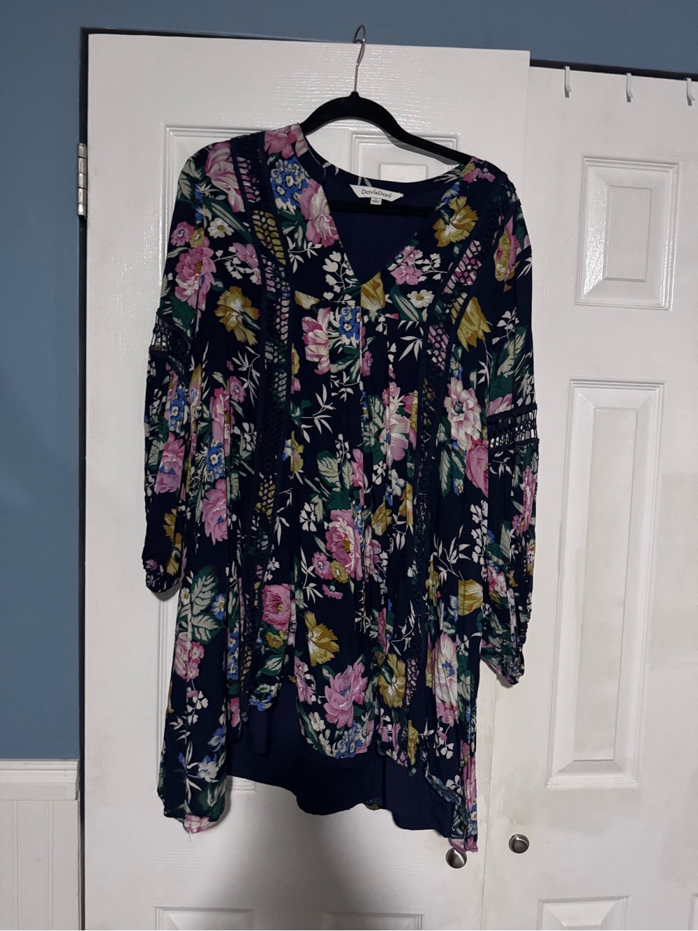 Floral Boho Tunic Dress - Navy Pink Green
